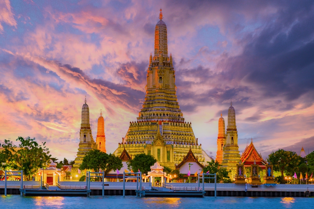 Bangkok temple and city skyline